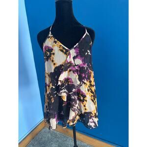 Express Floral Abstract Ruffle Front Spaghetti Strap Tank Top Medium